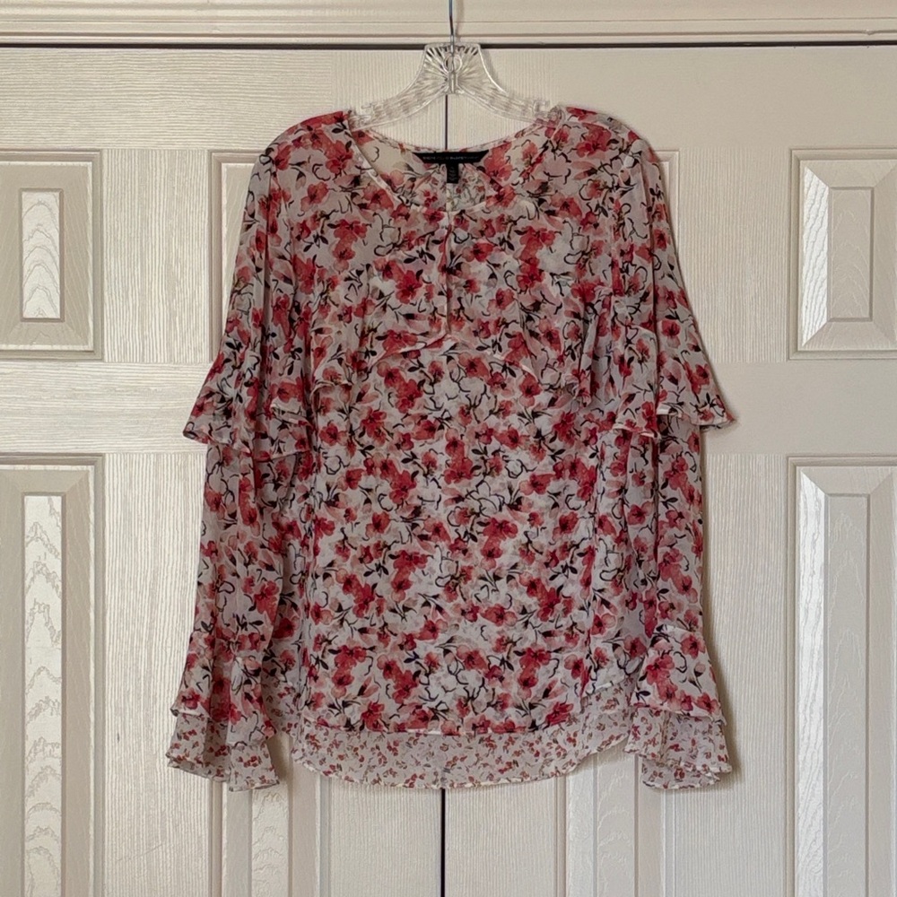 WHBM Floral Layered Ruffle Blouse